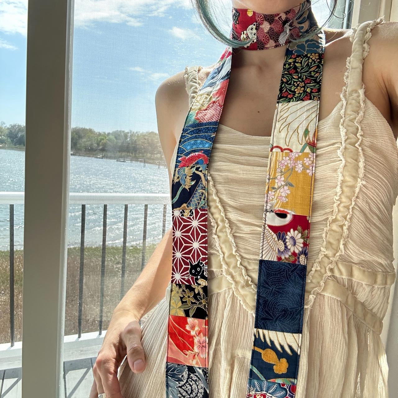 Handmade Japanese fabric scrap scarf