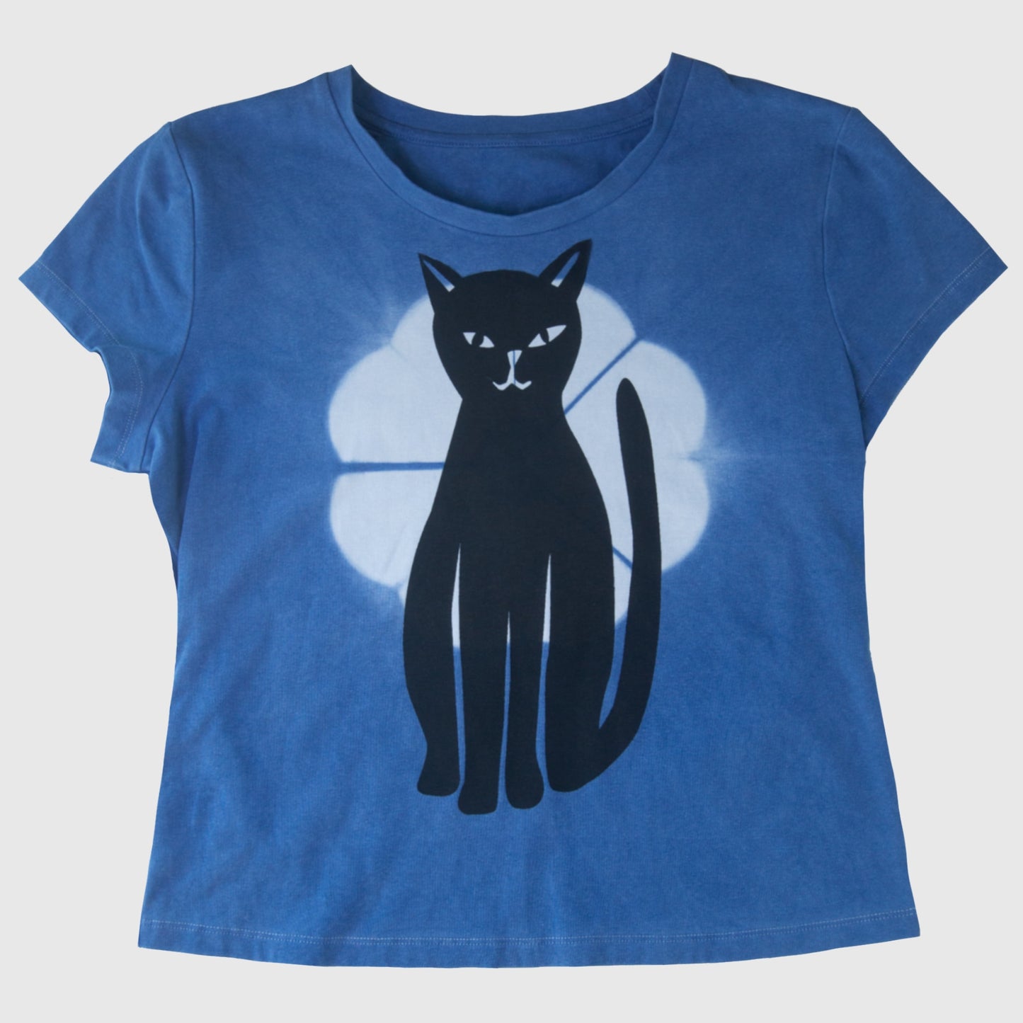 Natural Indigo dyed Cat T-Shirt (XL)