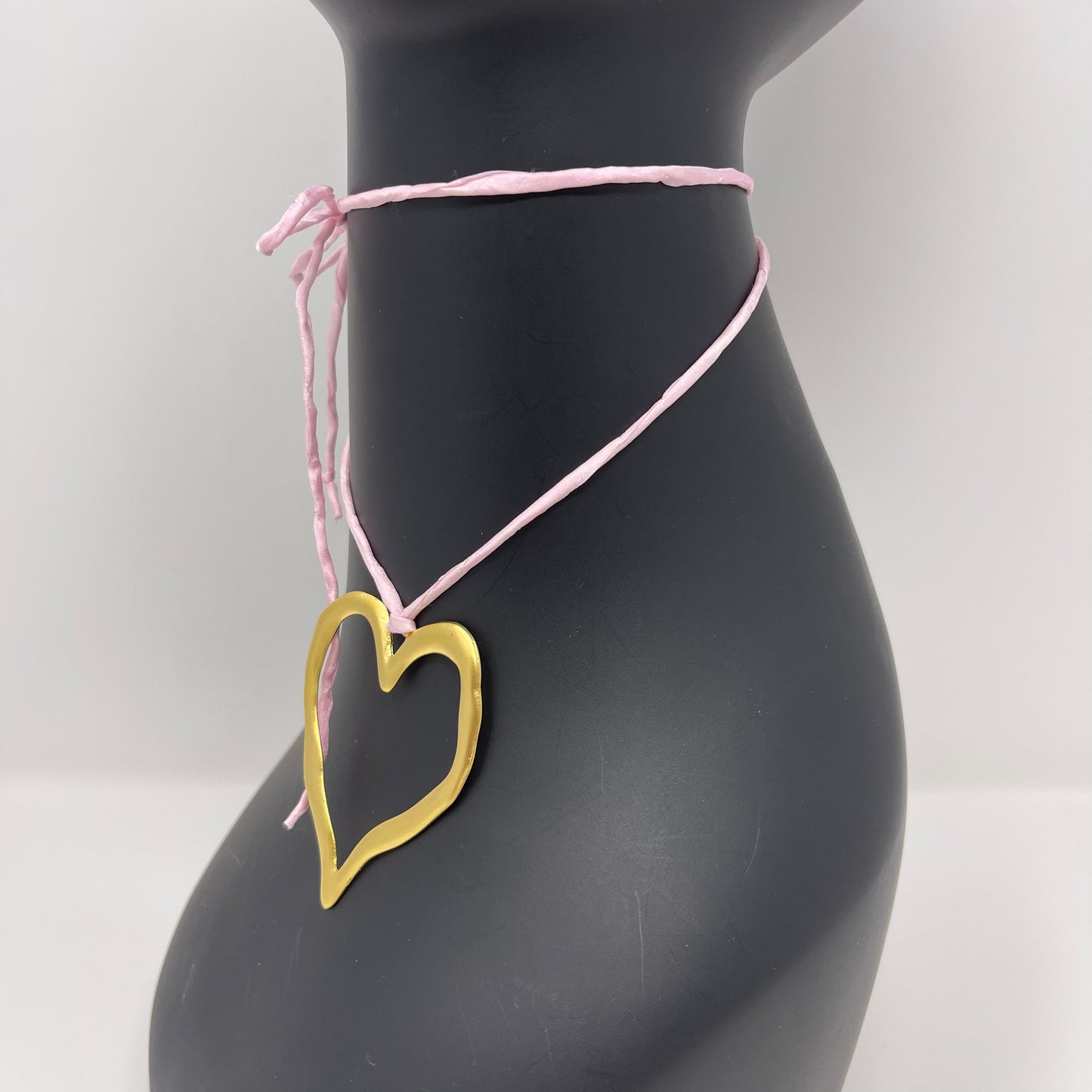 Gold Heart Pendant Necklace - Light Pink