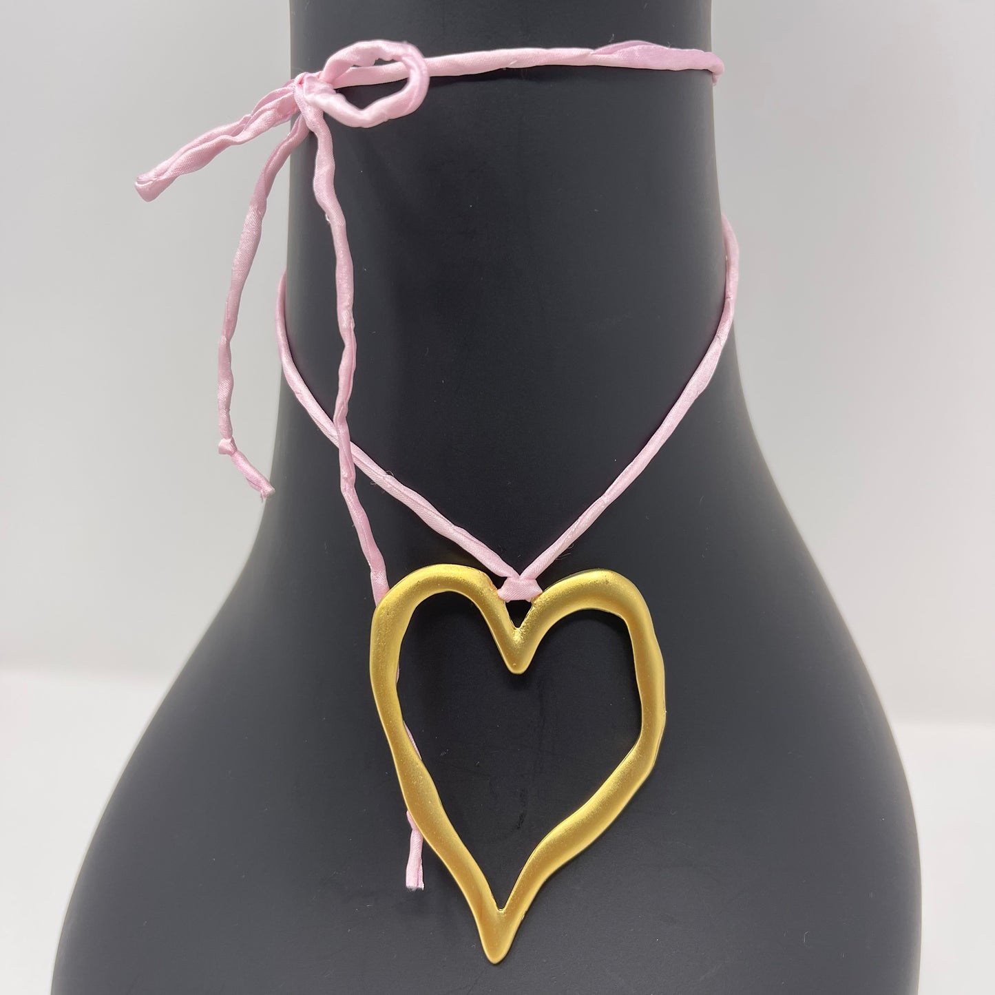 Gold Heart Pendant Necklace - Light Pink