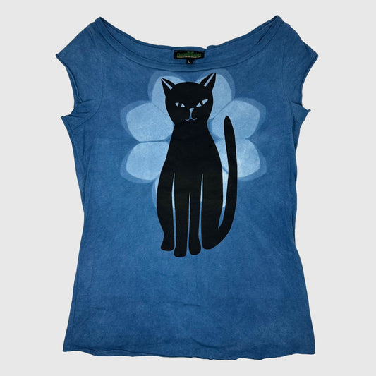 Black Cat Indigo Raw hem tee (L)