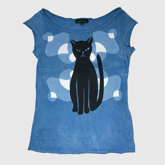 Black Cat Indigo Raw hem tee (L)