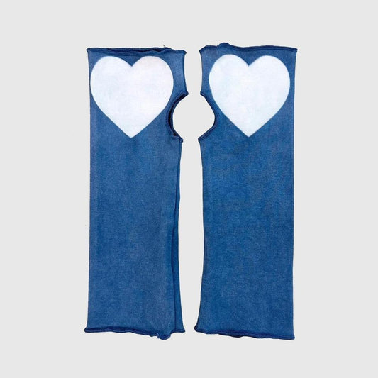 Indigo heart arm warmers