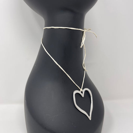 Silver Heart Pendant Necklace - Ivory White