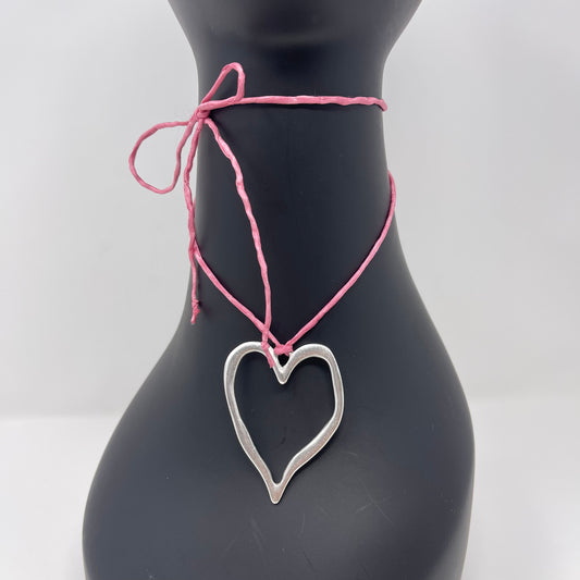 Silver Heart Pendant Necklace - Rose Pink