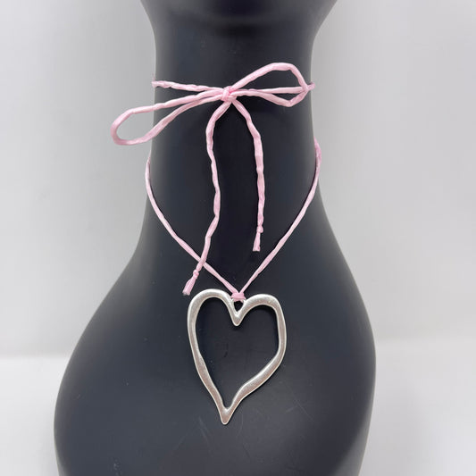 Silver Heart Pendant Necklace - Light Pink