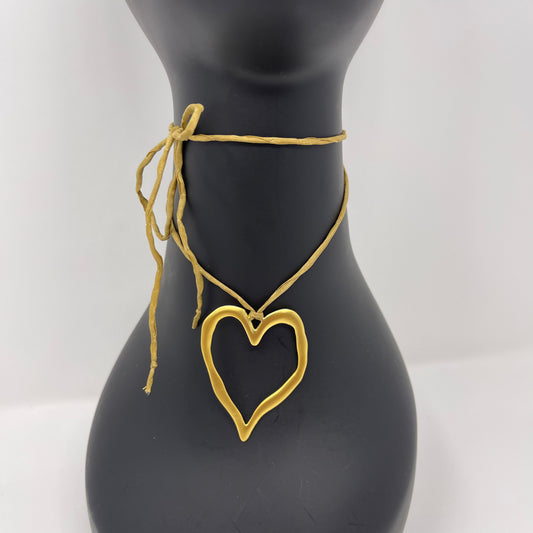 Gold Heart Pendant Necklace - Tan
