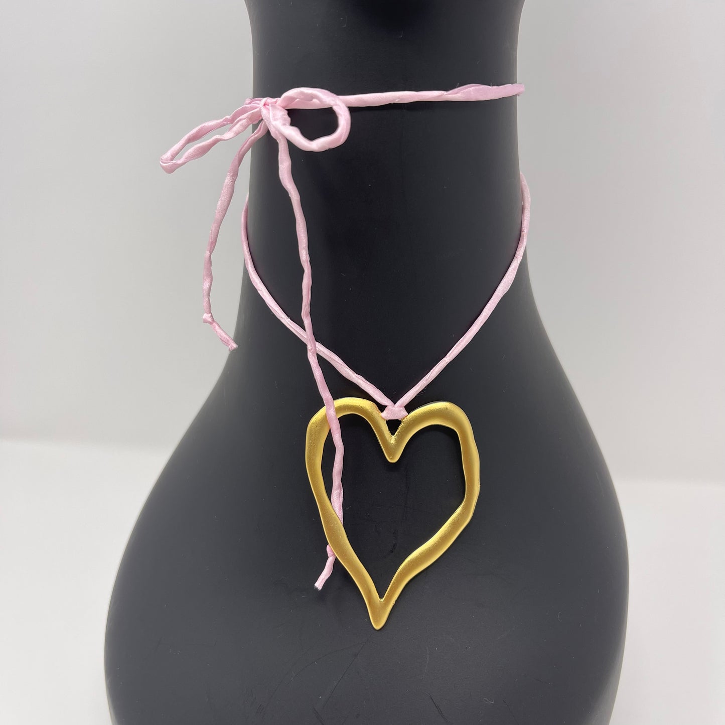 Gold Heart Pendant Necklace - Light Pink