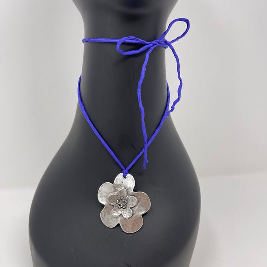 Silver Flower Pendant Necklace - Purple