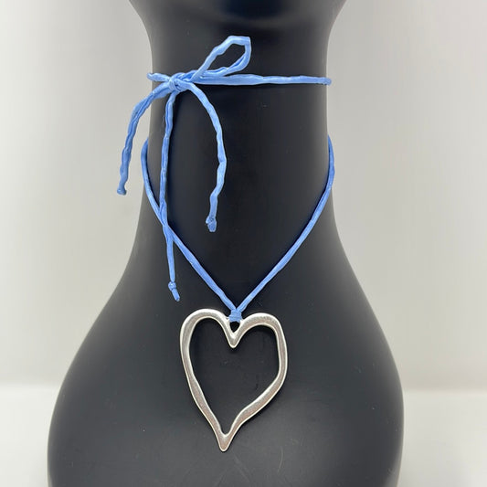 Silver Heart Pendant Necklace - Baby Blue