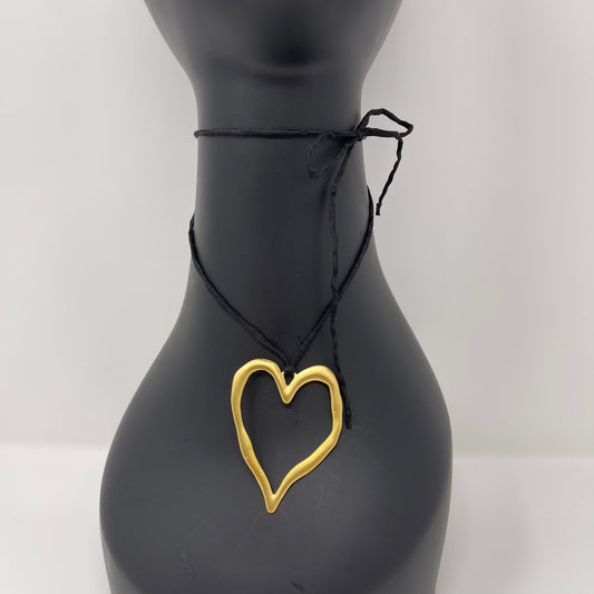 Gold Heart Pendant Necklace - Black
