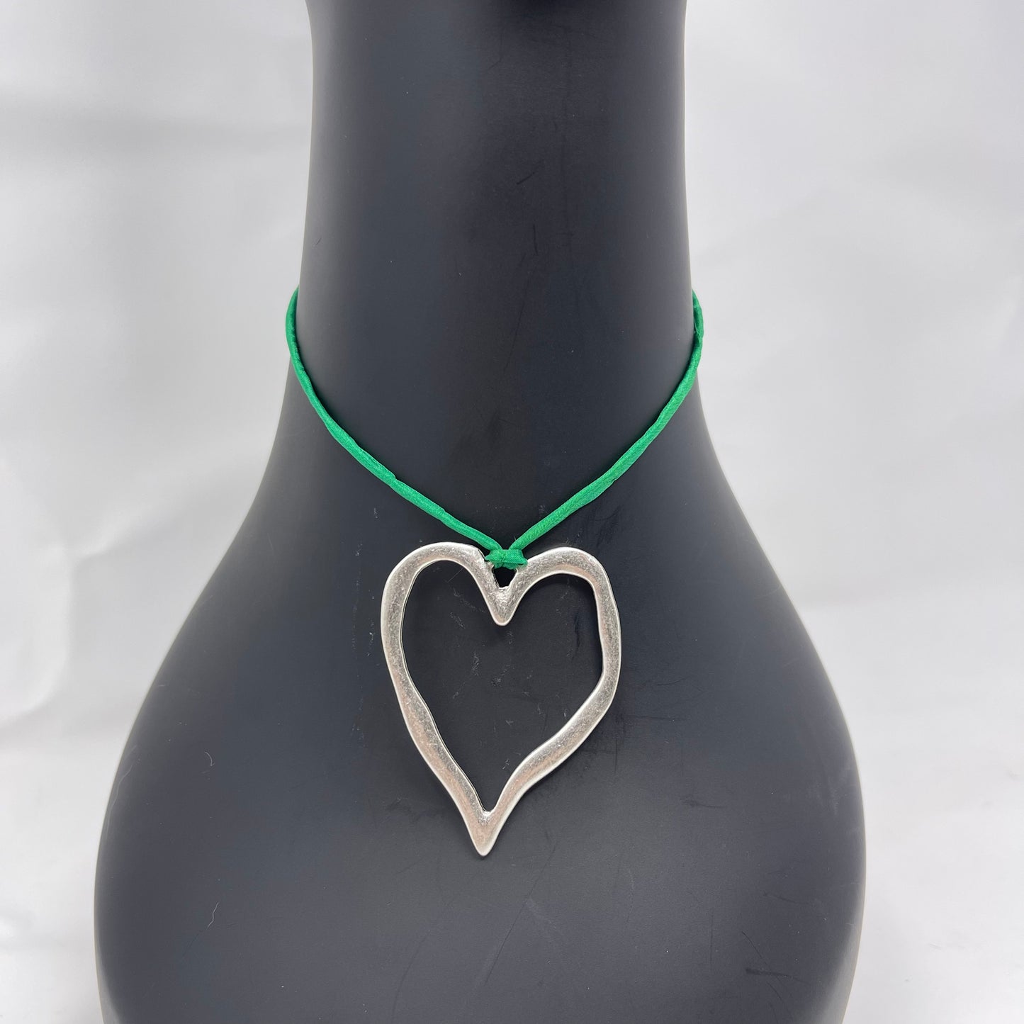 Silver Heart Pendant Necklace - Emerald Green