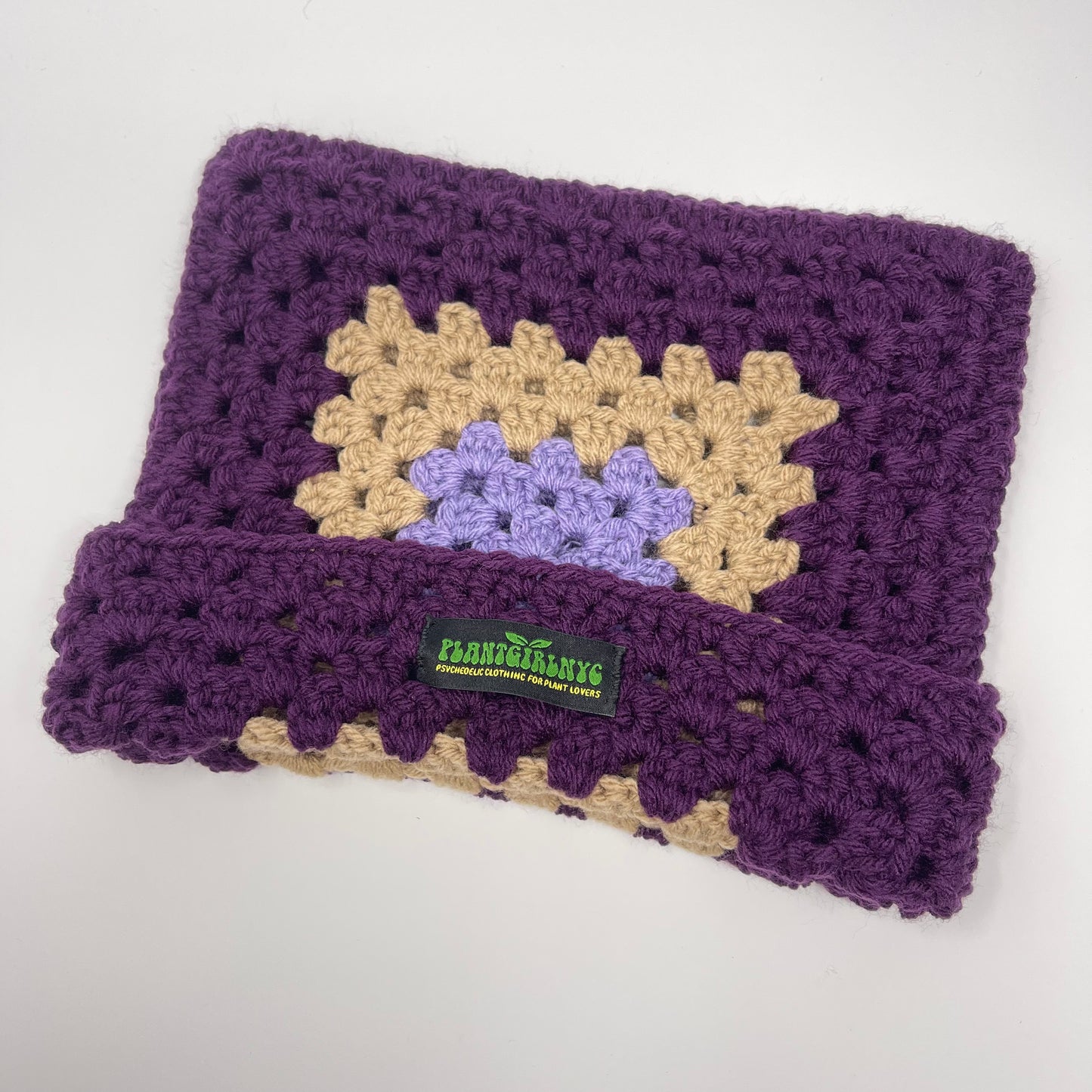 Crochet Cat Hat - Dark Purple, Taupe & Lilac