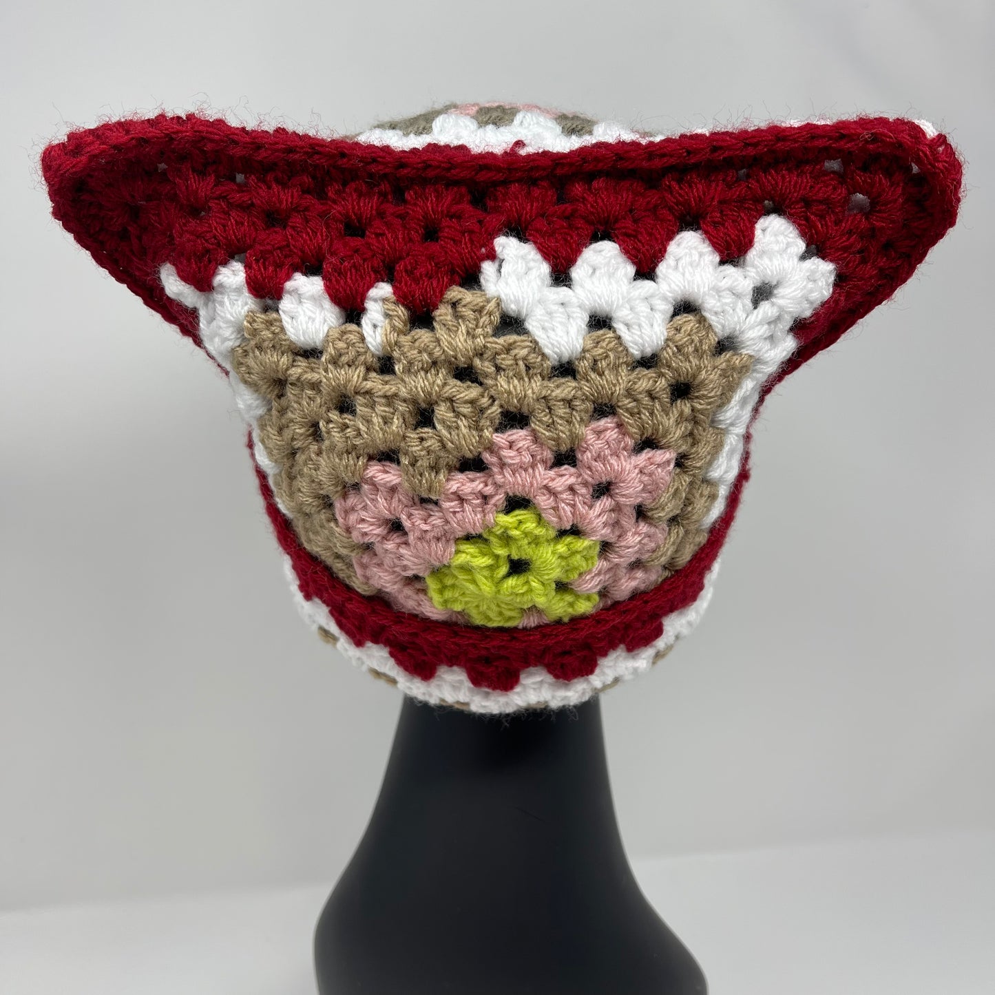 Crochet Cat Hat - Red, Beige, Lime, Pink