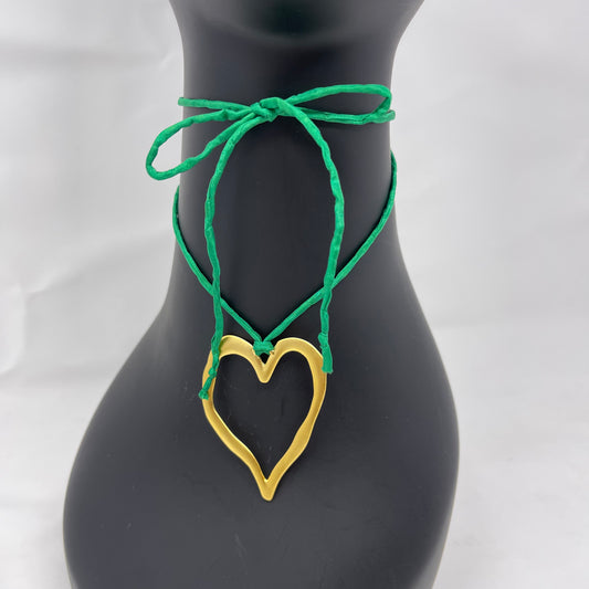Gold Heart Pendant Necklace - Emerald Green