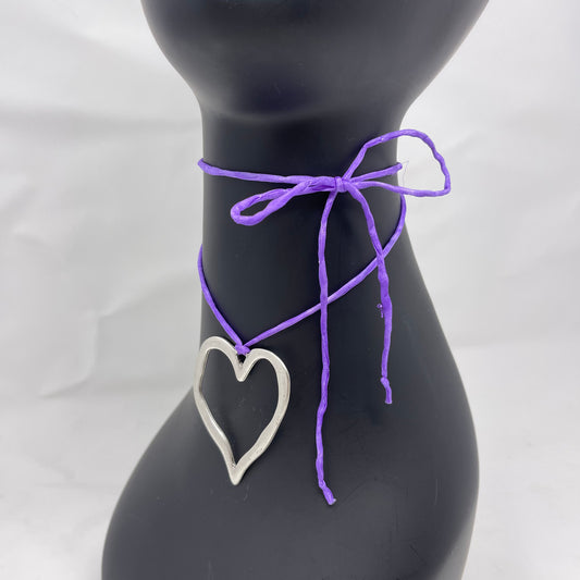 Silver Heart Pendant Necklace - Lilac Purple