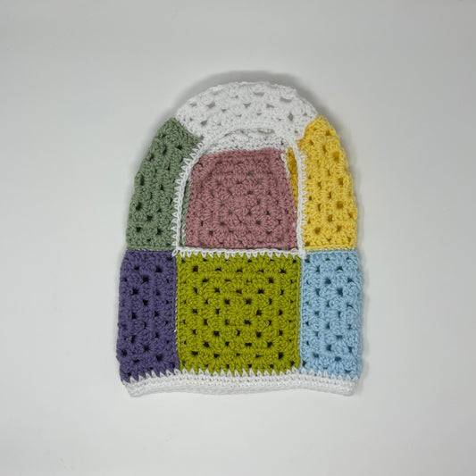 Crochet Balaclava - Pastel Rainbow with White border