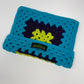 Crochet Cat Hat - Bright Blue, Dark Purple, Lime