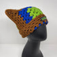 Crochet Cat Hat - Brown, Green, & Blue