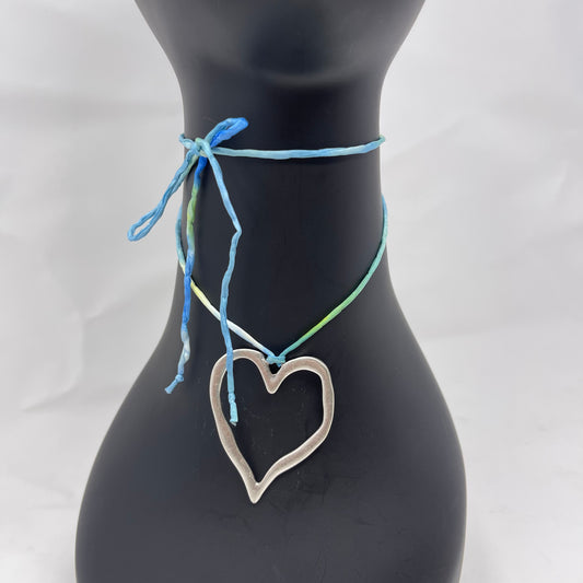 Silver Heart Pendant Necklace - Tie-dye Blue