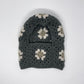 Crochet Balaclava - Dark Grey with Grey tone Flowers