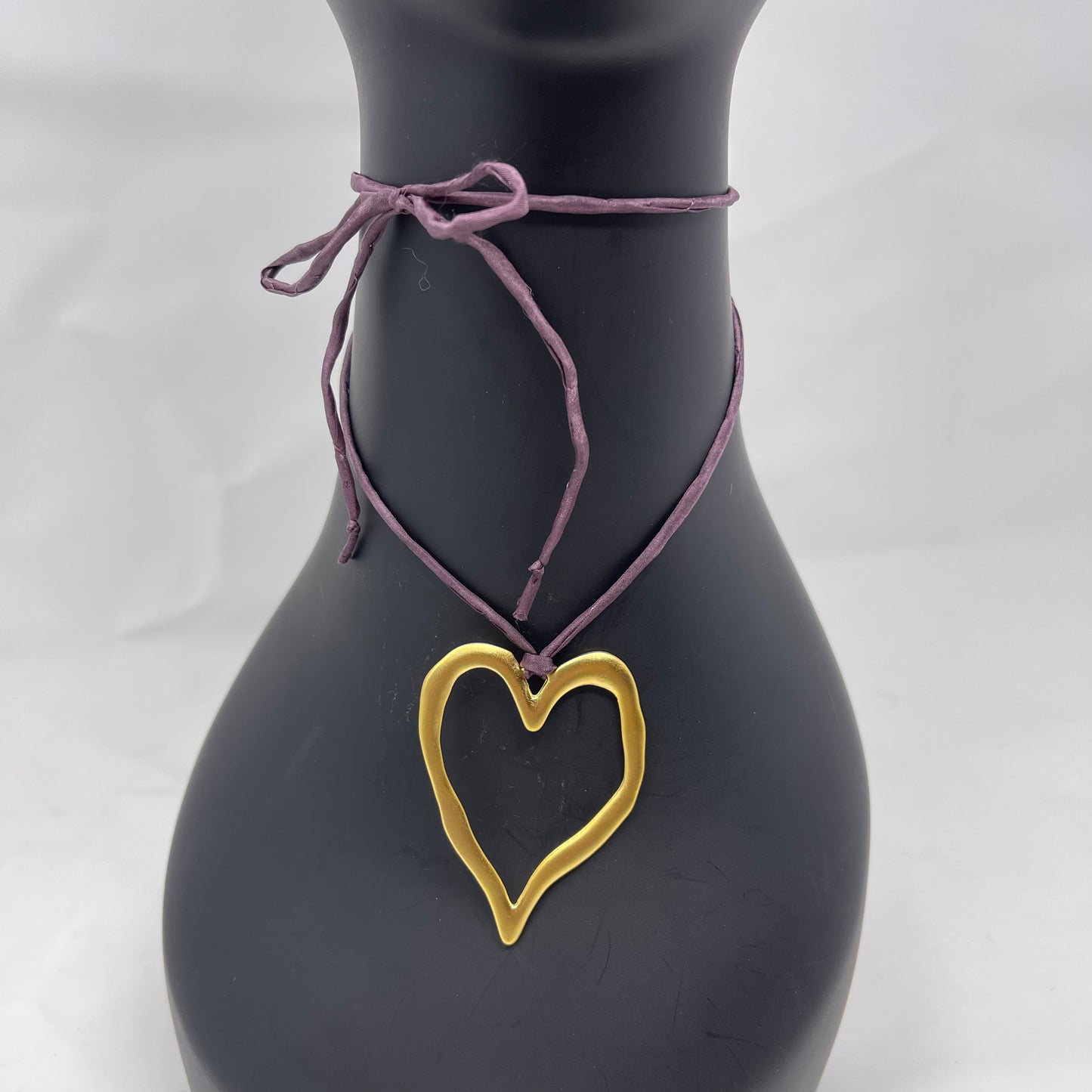 Gold Heart Pendant Necklace - Eggplant