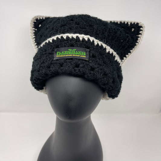Crochet Cat Hat - Black & Grey