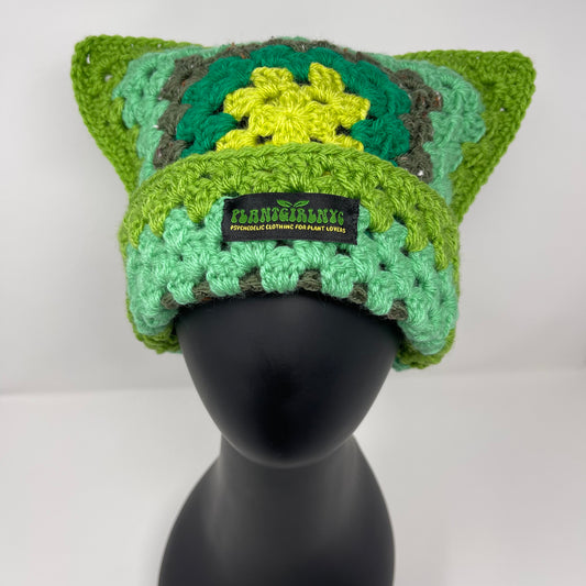 Crochet Cat Hat - Spring Green Garden