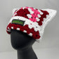 Crochet Cat Hat - White, Red, and Pink