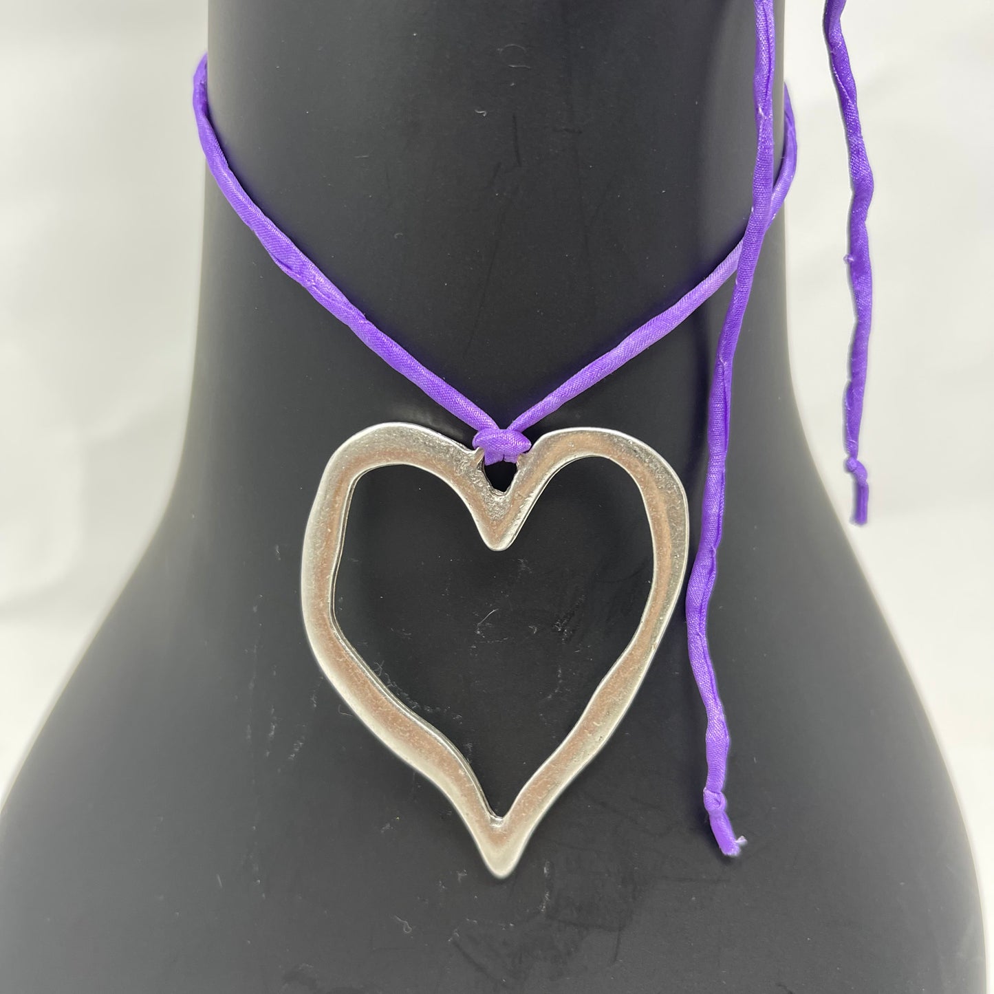 Silver Heart Pendant Necklace - Lilac Purple