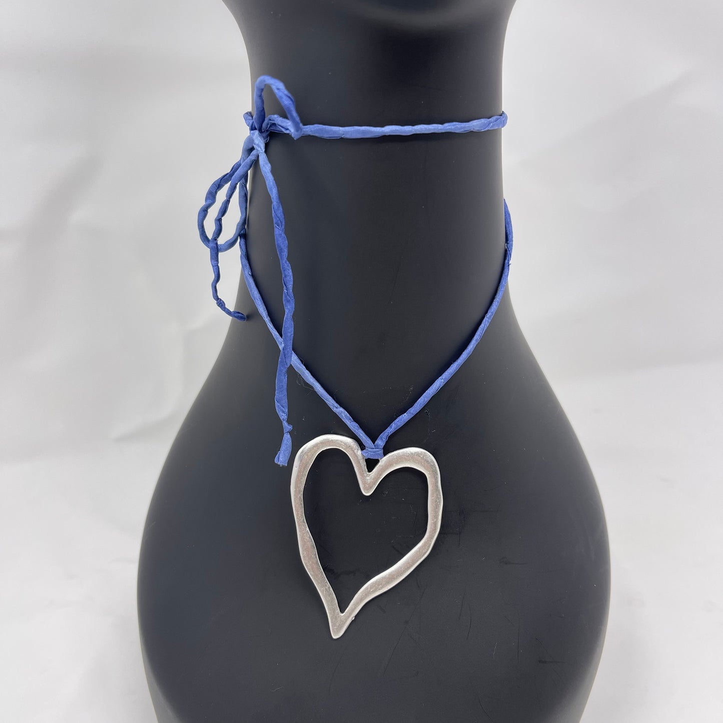 Silver Heart Pendant Necklace - Blue