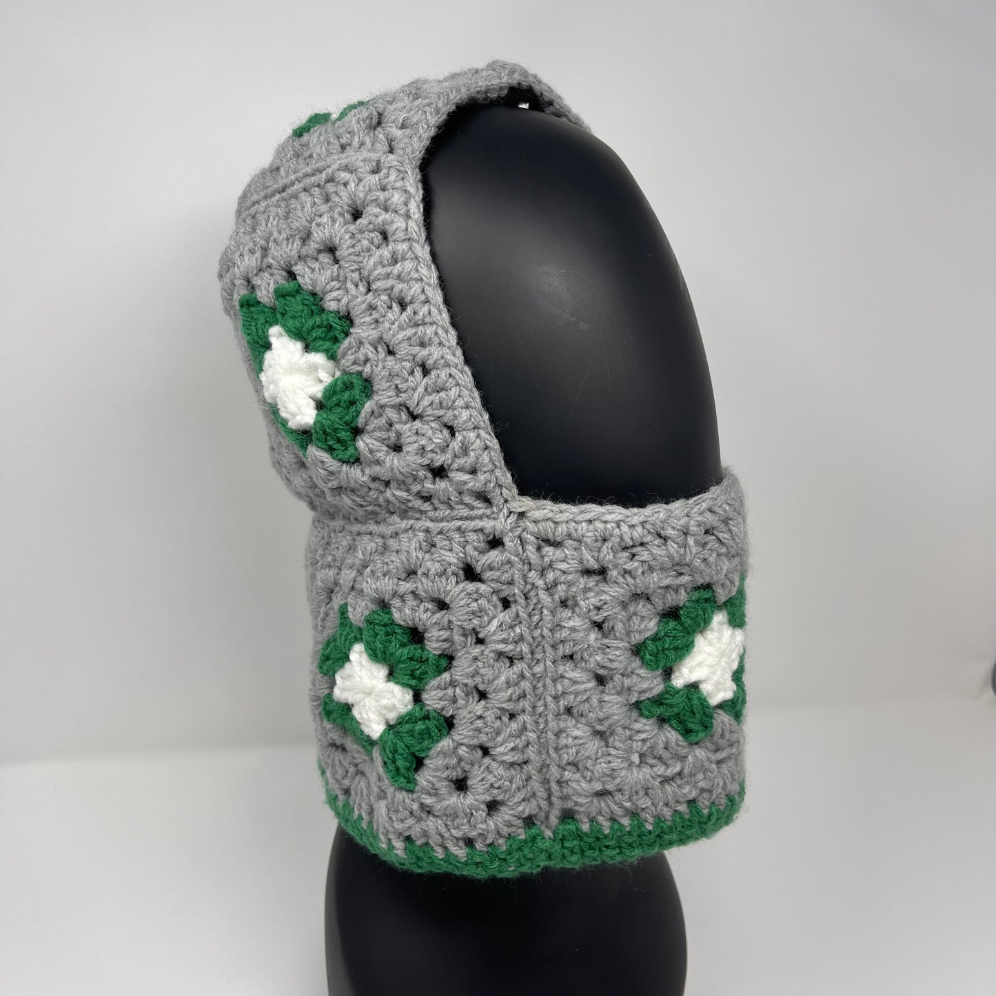 Crochet Balaclava - Grey, White, & Green